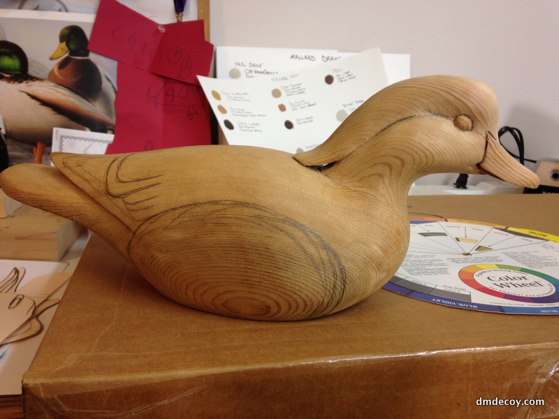 Antique wood duck with carved eyes